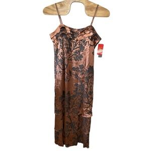 NEW LaBelle‎ Fashions Silk Beaded Tiered Formal Dress Copper Gray Floral Size 20